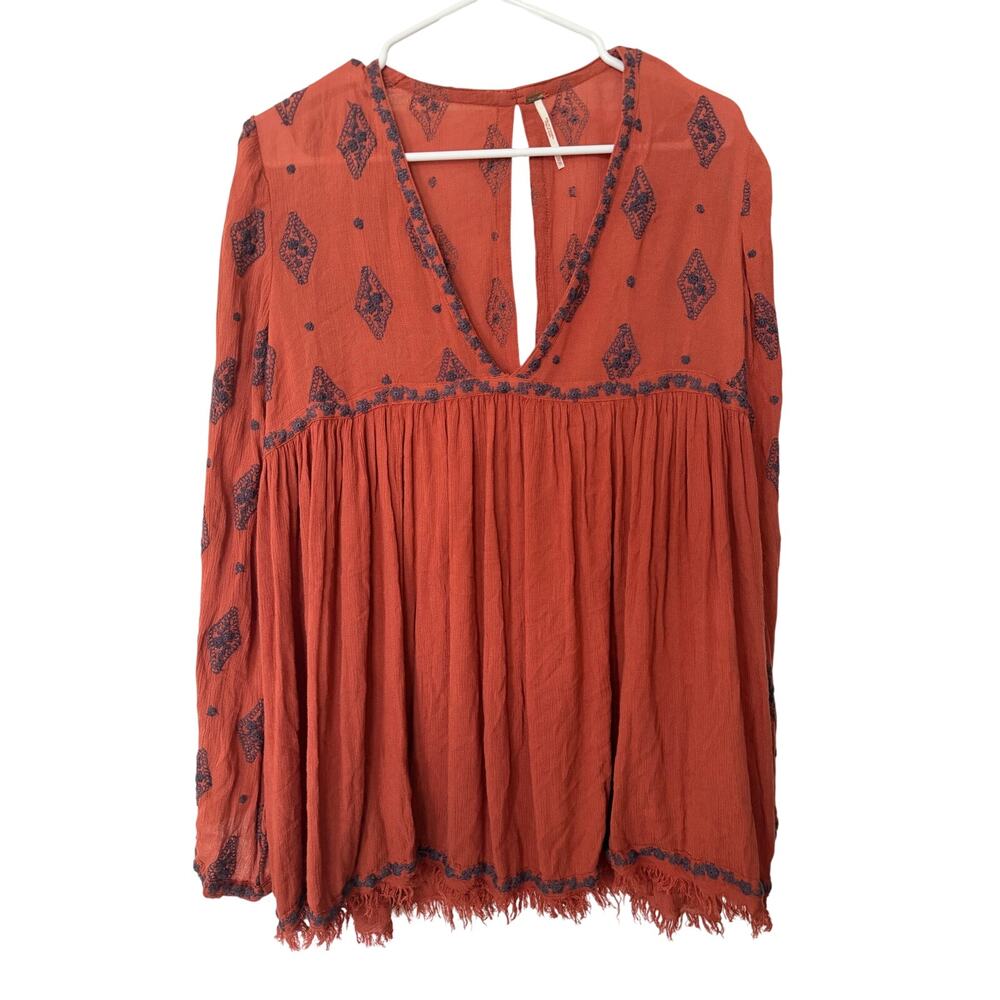 Free People Diamond Embroidered Bell sleeves Tunic Top dress size XS